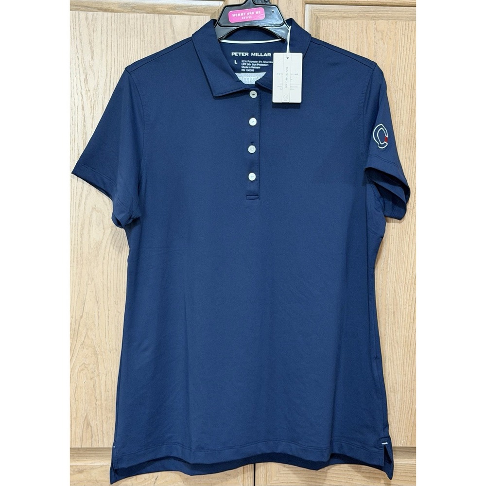Peter Millar Polo Shirt Women's L Navy UPF 50+ Performance Golf GAF Commercial